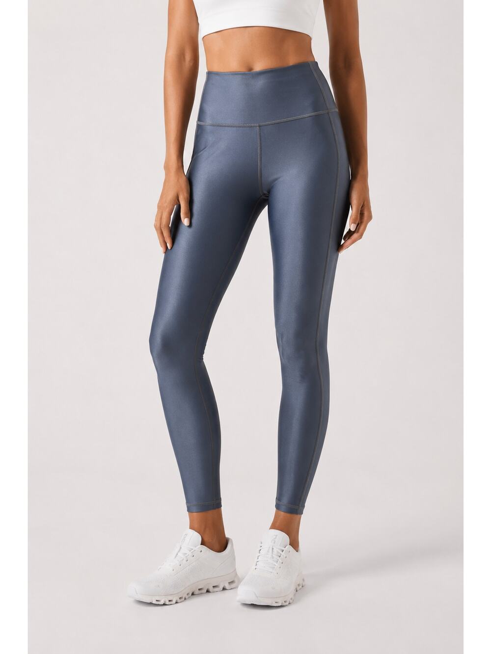 Athleta High Rise Shine Leggings Steel Blue Compression Yoga Workout Pants,M